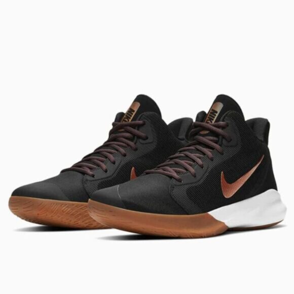 NIKE Precision 3 Black Metallic Copper Swoosh Athletic Shoes Runners Sz 8 - Picture 1 of 15